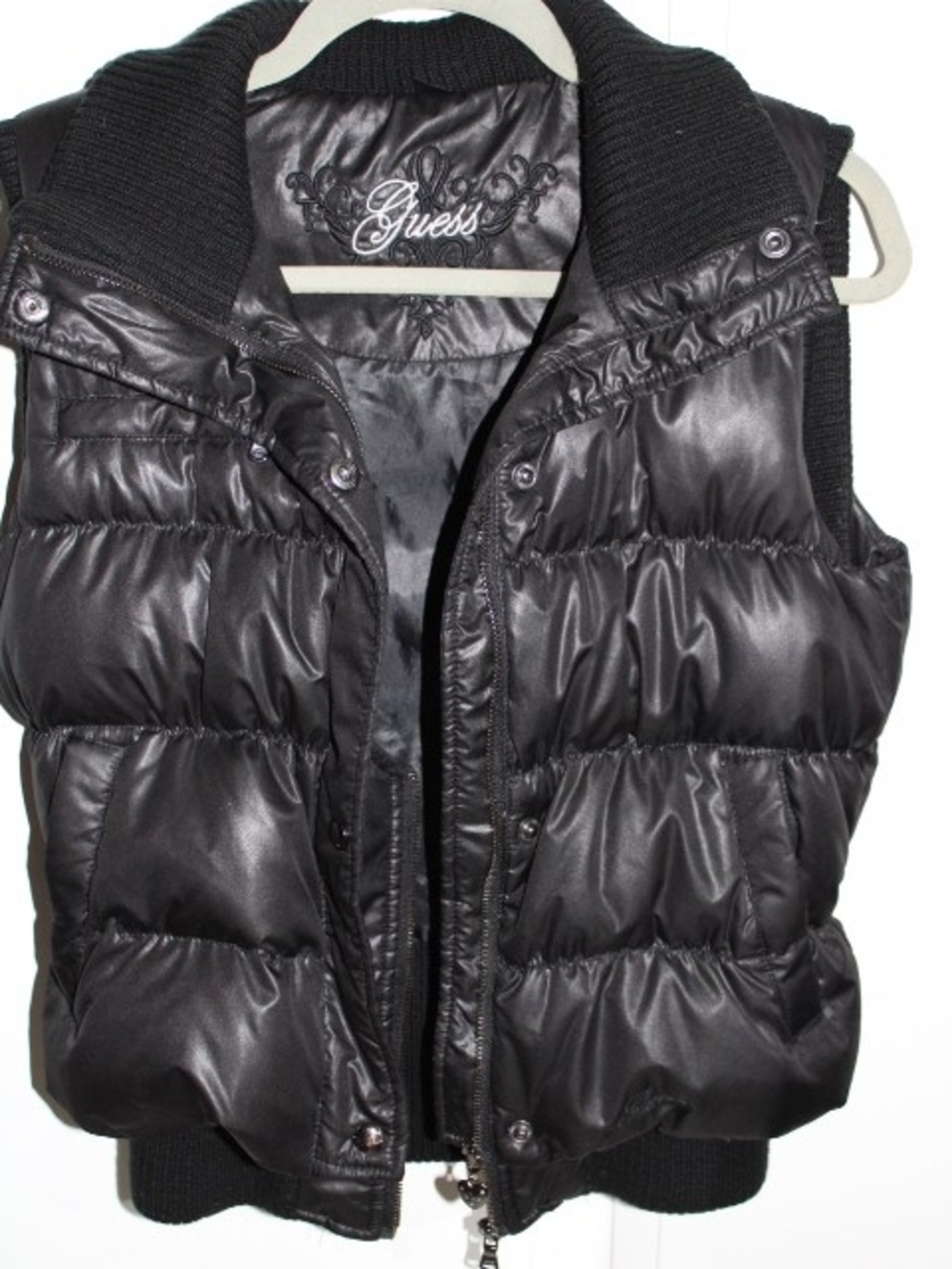 Guess Black Quilted Puffer Vest with Ribbed Collar Size XS